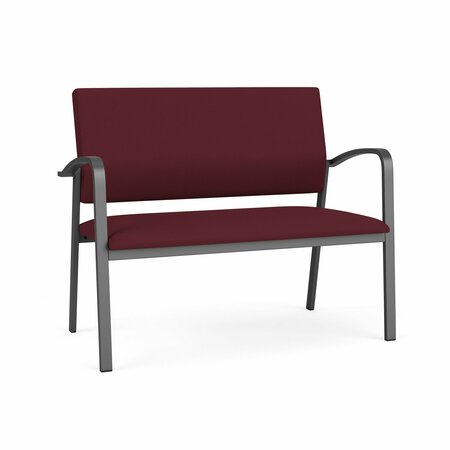 Newport 2 Seat Tandem Seating Metal Frame No Center Arms, Charcoal, OH Wine Upholstery